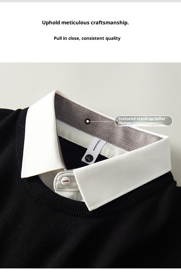 boy Boy Boy Two-Piece Kitted Autum Witer Custom Prited Shirt Collar Me's Ier Wear High-Ed Feel Top Base Sweater_voghion.com