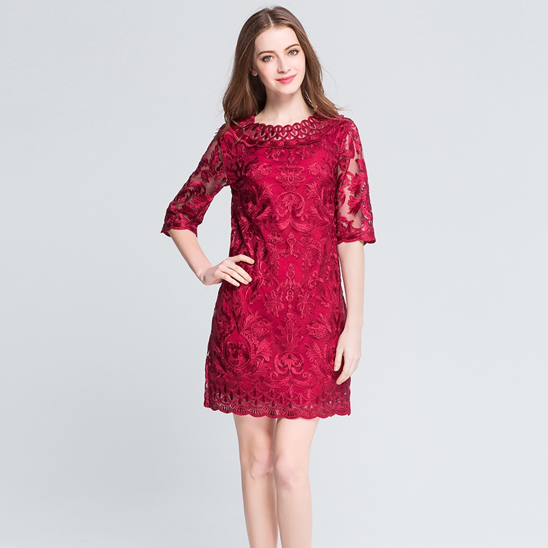 ChicShe Plus Size Women's 2022 Spring And Autumn Loose Embroidered Lace Mom's Dress One Piece Dropshipping_voghion.com