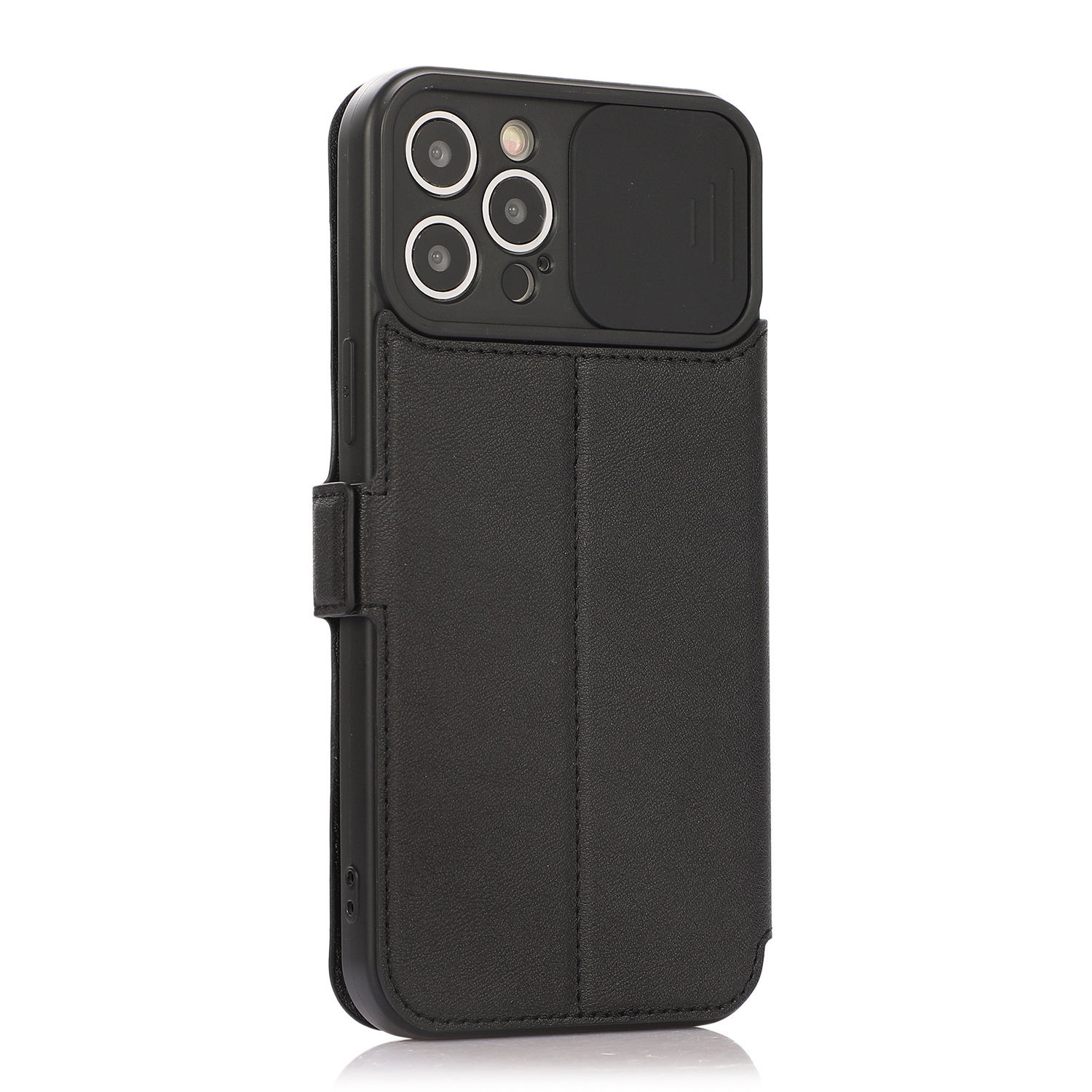 TechGlobe Wholesale Compatible IPhone 15 Pro Textured Phone 13 Multi-Card Slot Sliding Window Lens Protector Leather Case_voghion.com