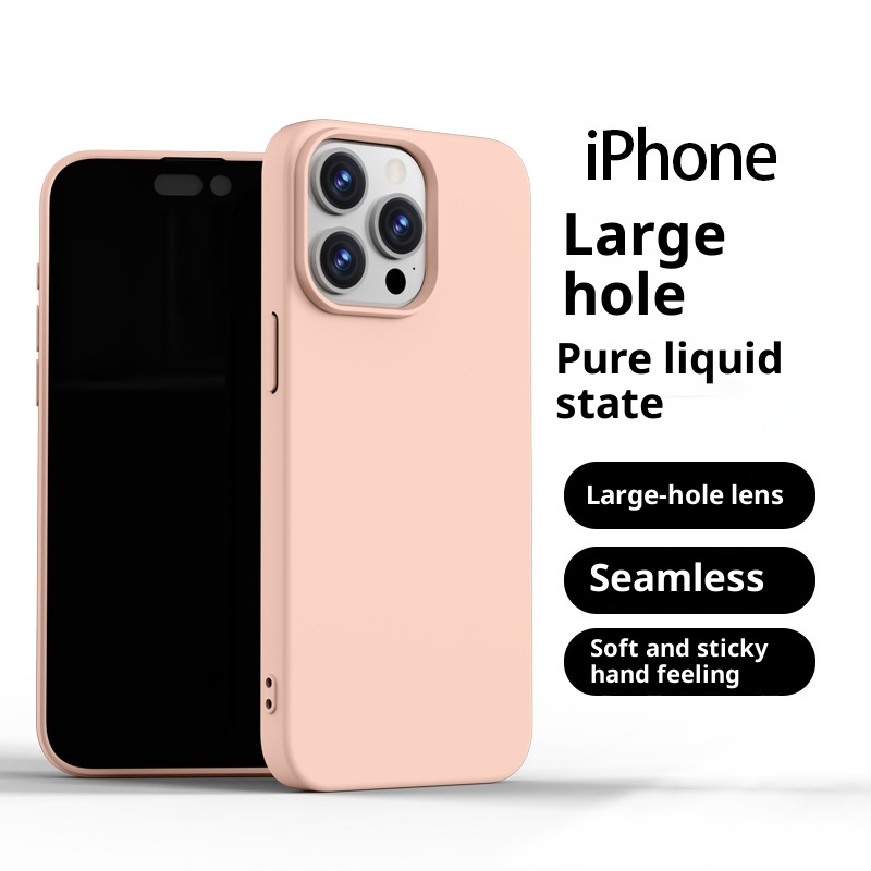 Custodia protettiva anti-caduta a copertura totale TechGlobe adatta per iPhone 14, in silicone liquido con bordo dritto e foro grande, per iPhone 15_voghion.com