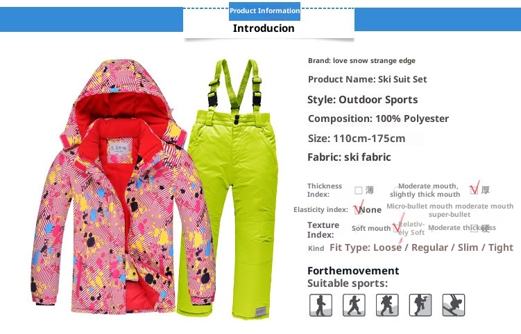 001 Outdoor-Kinderanzug-Set, bestehend aus einem einteiligen Overall für Jungen und Mädchen, winddicht, wasserdicht und warm, mit passender Winter-Skijacke und -hose_voghion.com