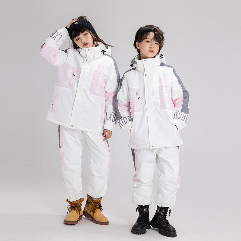 001 Neuer Kinderanzug für Jungen und Mädchen, Winter-Outdoor-Windschutz, wasserabweisend, warm, dicke Skijacke und -hose_voghion.com