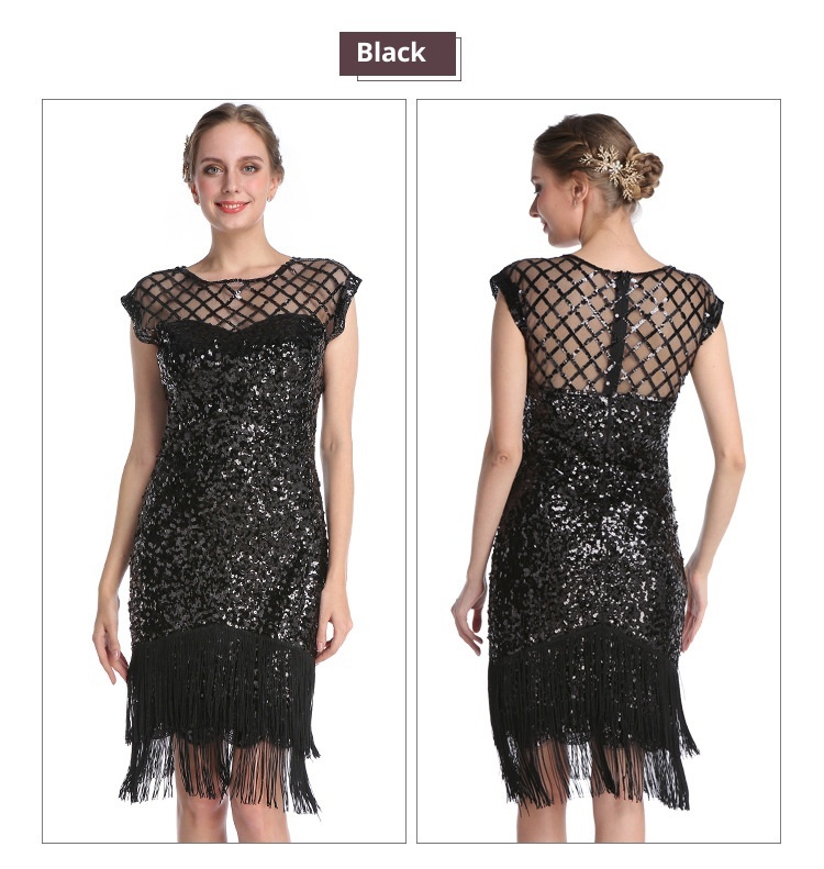 ChicShe Source Manufacturer European And American Women's New Party Sexy Fashion Plus Size Beaded Sequin Tassel Dress_voghion.com