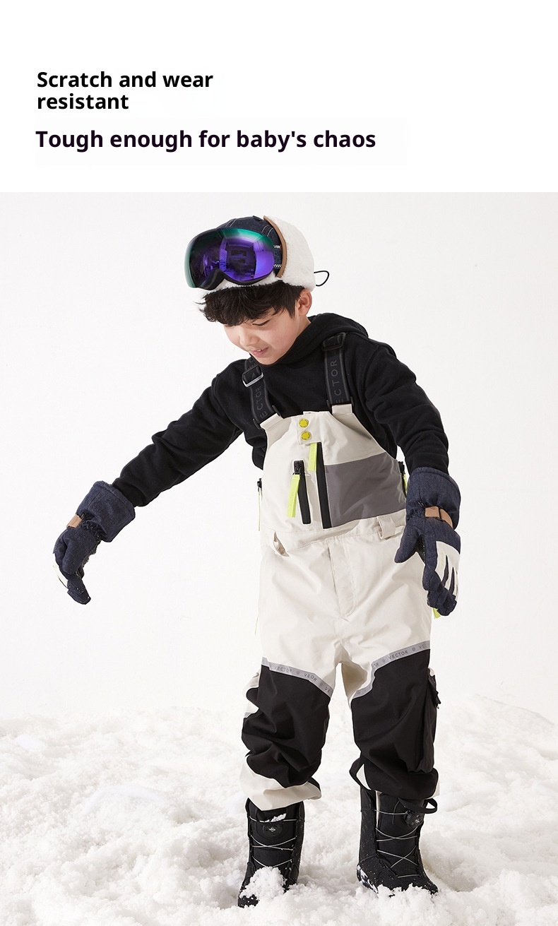 001 VECTOR Children's Overalls Ski Boys Girls Color Block Warm Waterproof Windproof New Style Suspender Pants_voghion.com