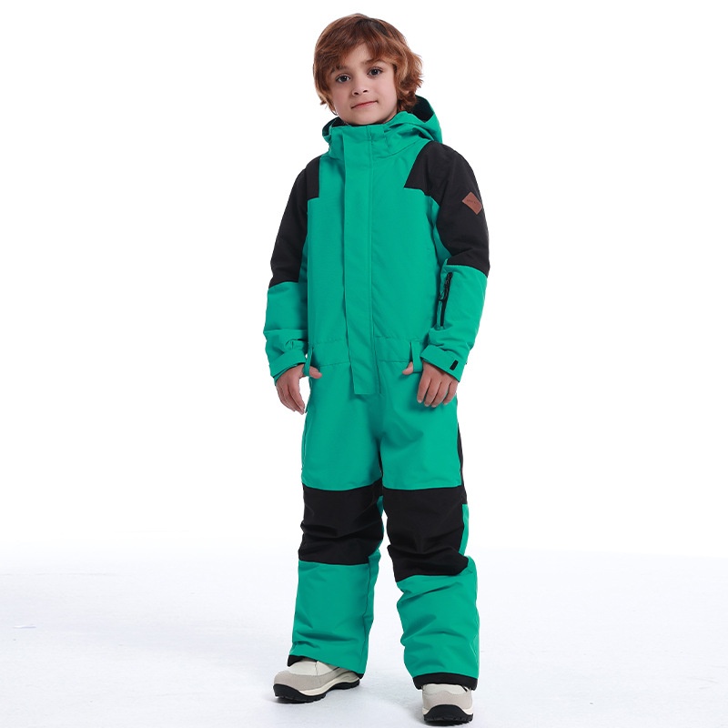 001 New Children's Ski One-Piece Girls' Set Color Block Waterproof Windproof Warm Single And Double Board Suit Snow Pants_voghion.com