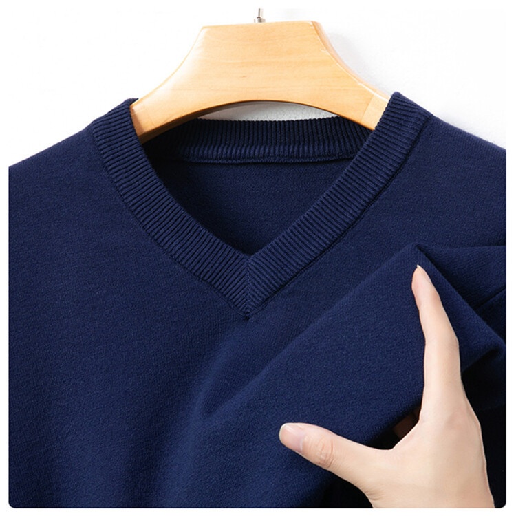Maglione da uomo in maglia con scollo a V, 100% lana primaverile e autunnale, per la mezza età, caldo e comodo_voghion.com