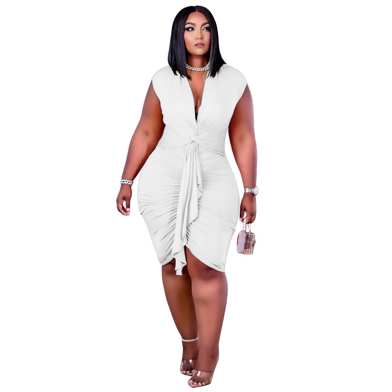 ChicShe Cross-Border Plus Size Women's Clothing Spring Summer Lace-Up 2021 Large Buttocks Sexy Bodycon Dress_voghion.com