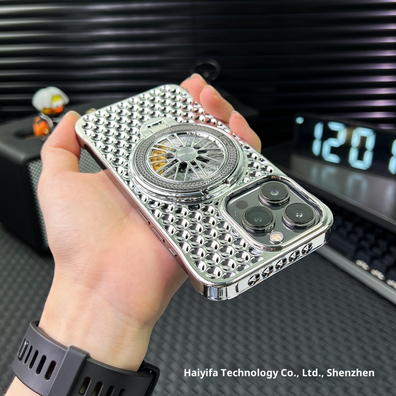 Custodia per telefono con supporto magnetico rotante giroscopico TechGlobe compatibile con iPhone 16 Pro Max, copertura a nido d'ape per dissipazione del calore_voghion.com