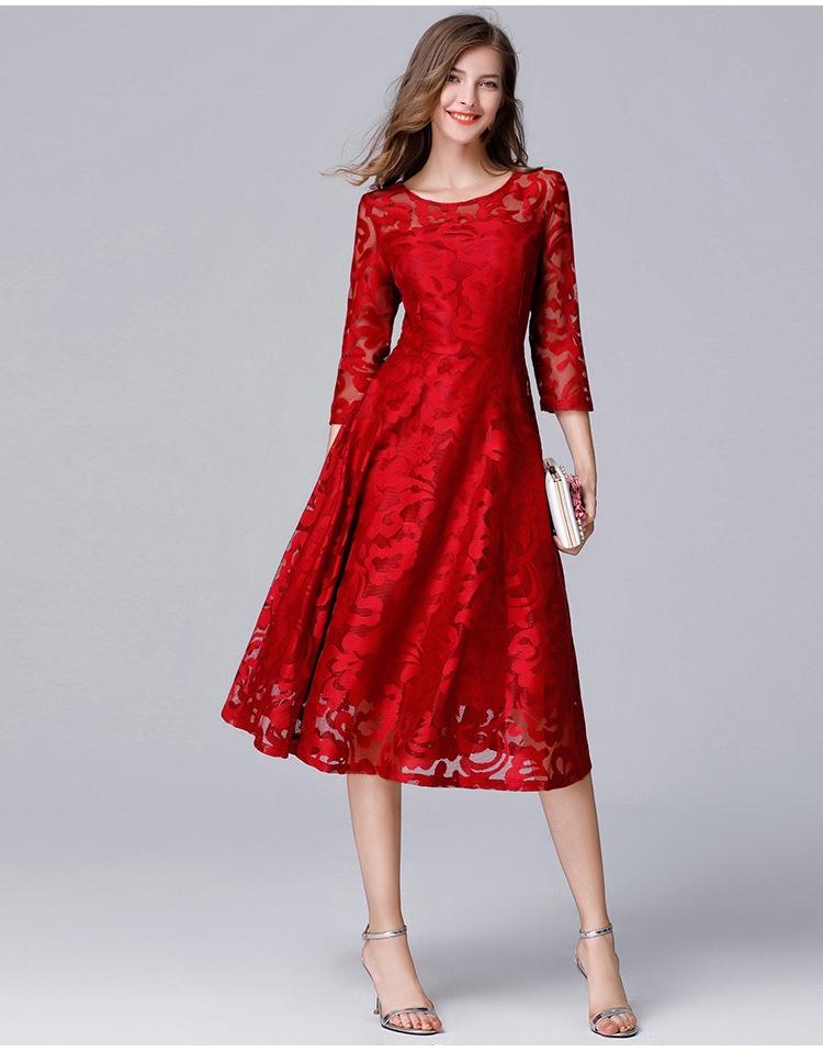 ChicShe Flared Lace European And American Fashion Plus Size Simple Loose Mid-Length Casual Dress Factory Direct Sale_voghion.com