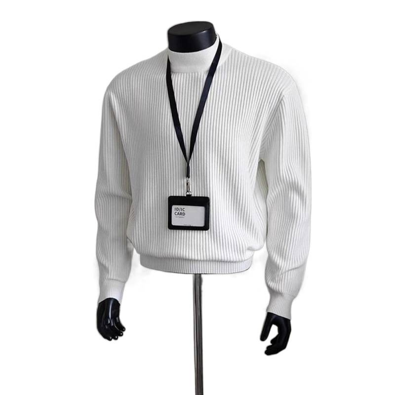 boy Boy Boy White Ribbed Half Turtleneck Sweater For Men, Autumn Winter, Lazy High-End Feel, Cleanfit American Style, Regular_voghion.com