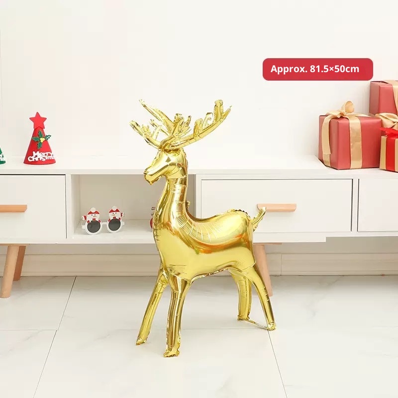 Lillian 3D Gold Deer Standing Reindeer Balloon Inflatable Decoration Photo Prop Stall Supplies Christmas Limited Edition_voghion.com