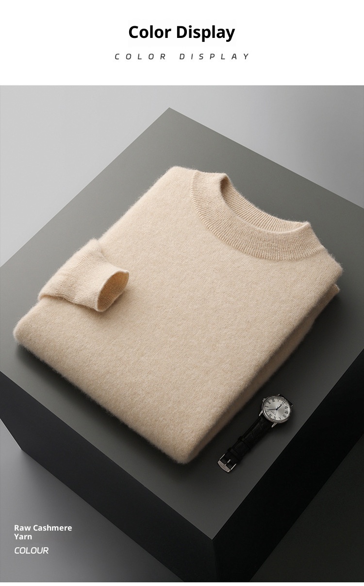 Maglione da uomo in pura lana, lavorato a maglia, tinta unita, con collo alto, in cashmere, autunno e inverno_voghion.com