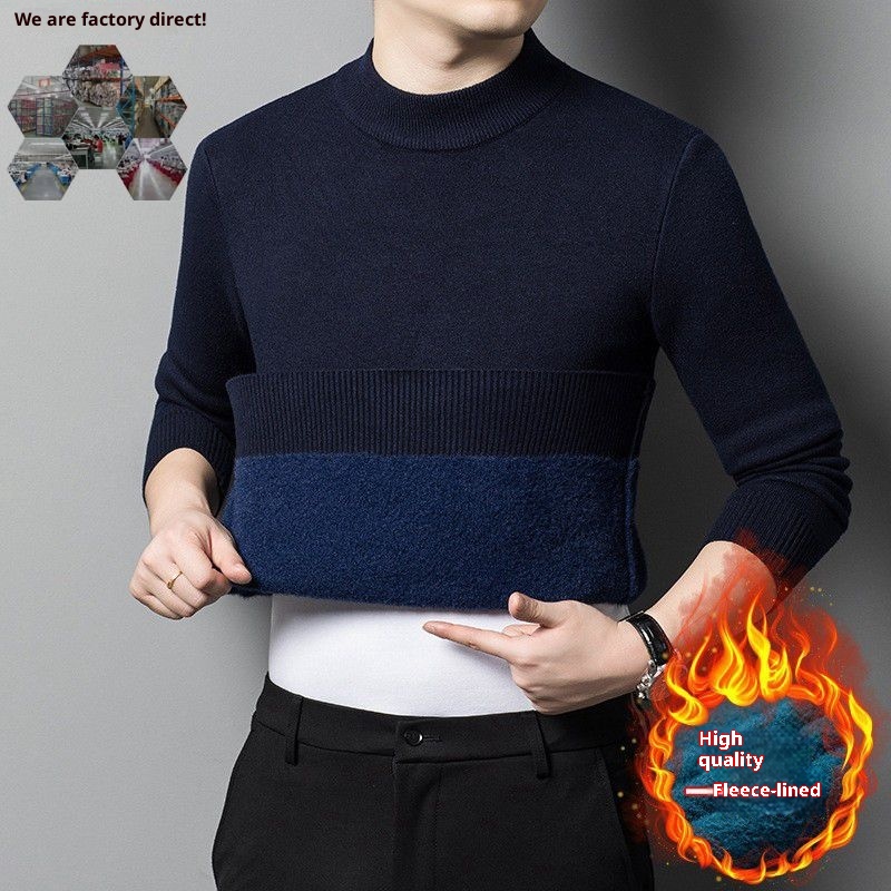 boy Boy Boy Wholesale Winter Fleece-Lined Thickened Men's Knitted Half Turtleneck Wool Sweater Dad's Outfit_voghion.com