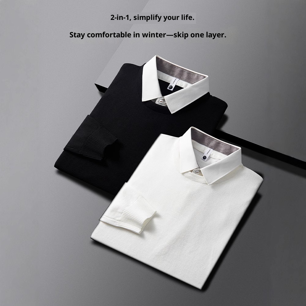 boy Boy Boy Two-Piece Kitted Autum Witer Custom Prited Shirt Collar Me's Ier Wear High-Ed Feel Top Base Sweater_voghion.com