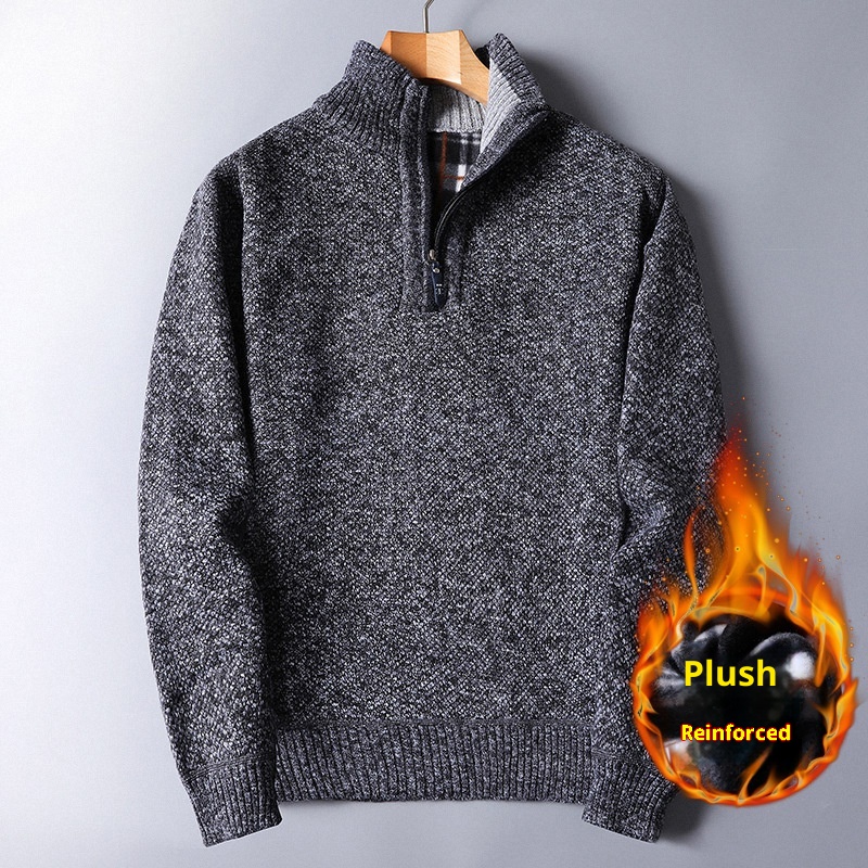 Herren-Pullover mit Reißverschluss, locker gestrickt, Herbst/Winter, Fleecegefüttert, verdickt, für den Großhandel, Herren-Strickjacke mit Reißverschluss, Herbst/Winter_voghion.com