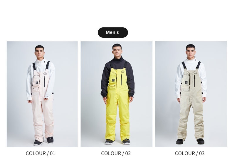 001 Arbeits-Latzhose für Damen und Herren, geeignet zum Snowboarden und Skifahren, wasserdicht, winddicht, gepolstert, warm, figurformend, einteilig_voghion.com
