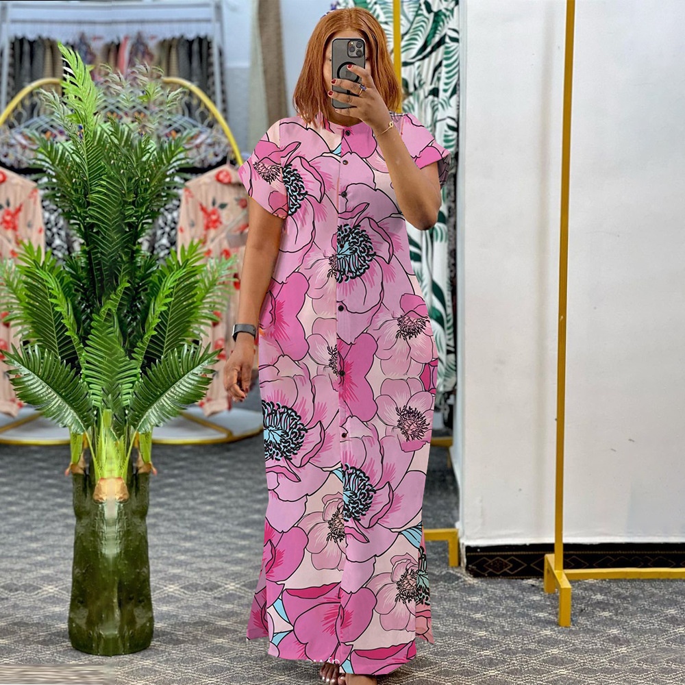 ChicShe N7976 Cross-Border European And American Stand Collar Elegant Waist-Cinching Split Shirt Long Plus Size Dress_voghion.com