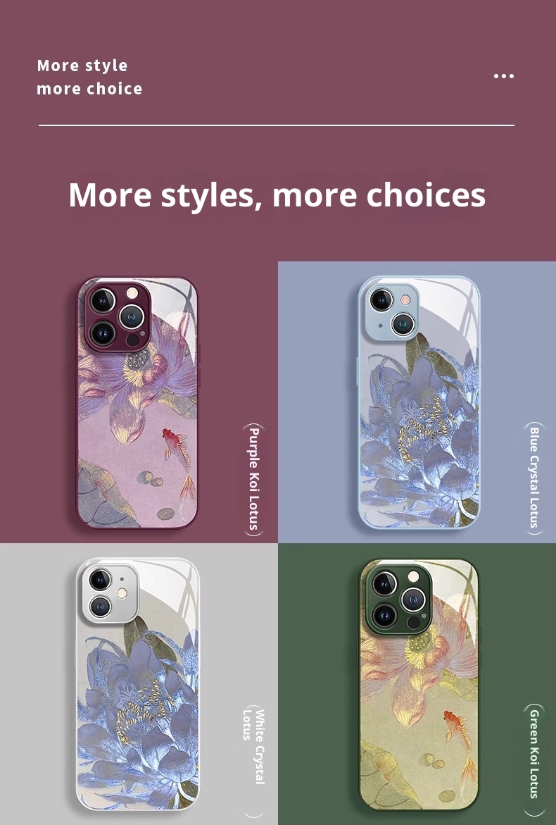 TechGlobe Koi Lotus Suitable For 15 National Trend Phone Case IPhone 13 Pro Liquid 12 Glass 7 High-end Full Coverage_voghion.com