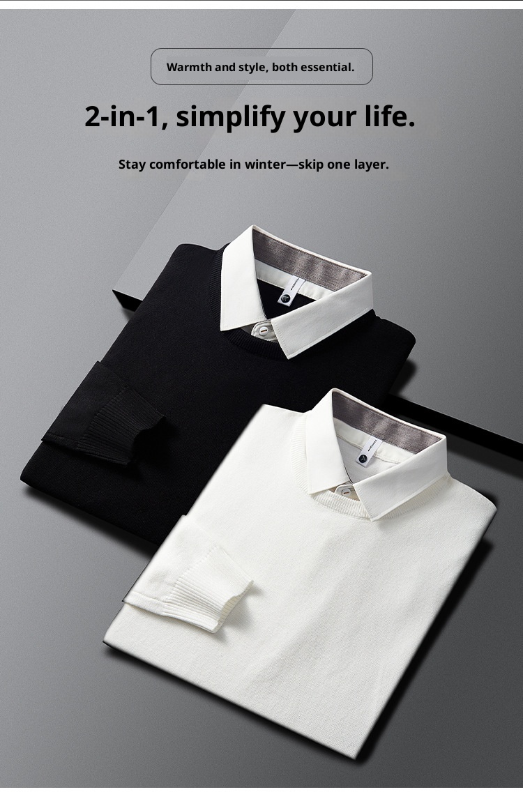 boy Boy Boy Two-Piece Kitted Autum Witer Custom Prited Shirt Collar Me's Ier Wear High-Ed Feel Top Base Sweater_voghion.com