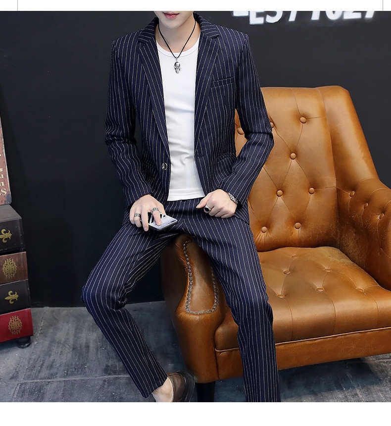 QFV507045555501<2 QFV507045555501<2 2022 Autunno Nuovo Set Manica Lunga a Righe per Uomo Versione Coreana Slim Fit Moda Giovanile Trendy Due Pezzi_voghion.com