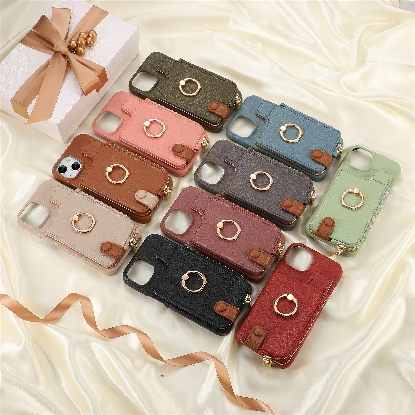 TechGlobe Compatible With 17 Air Lychee Texture Top And Bottom Opening Electroplated Oil Edge Solid Color Ring Card Slot_voghion.com