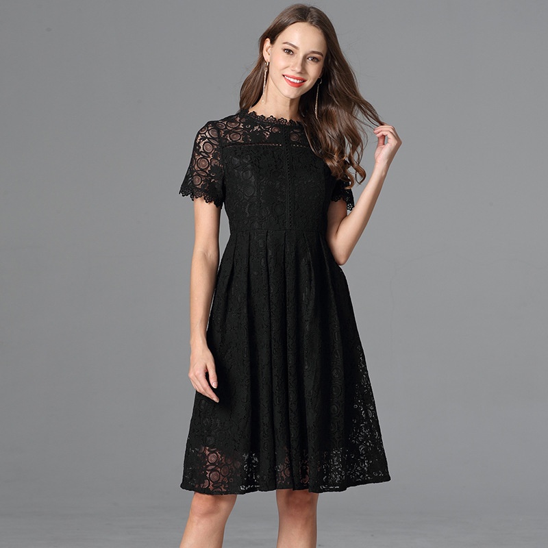 Robe d'été ChicShe grande taille, petite robe noire, coupe trapèze, manches courtes, en dentelle, style Sweet Lady._voghion.com