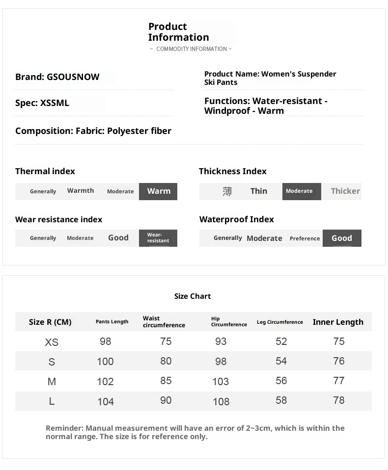 001 Gsousnow Damen Winddicht Wasserdicht Verdickt Warm Skianzug Snowboard Schneehose mit Riemen_voghion.com