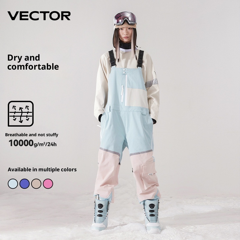 001 VECTOR Overalls Ski Leopard Print Color Block Warm Waterproof Windproof New Sports Outdoor Suspender Pants_voghion.com