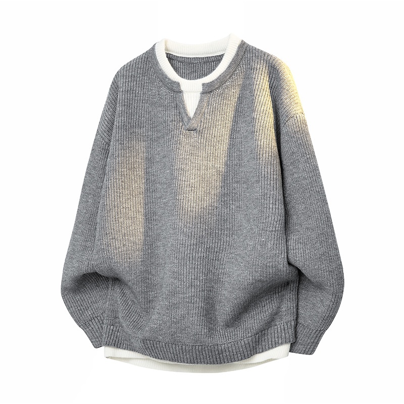 boy Boy Boy Cross-Border Autumn Winter Two-Piece Knitted Sweater Men's Lazy Style Pullover Loose Fit Base Layer_voghion.com