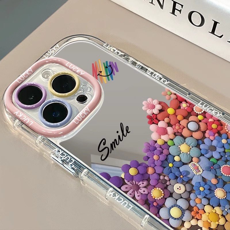 Custodia per telefono compatibile con TechGlobe Rainbow Smiley Face per iPhone 17 Pro Max Mirror 15, copertura completa, antiurto, 14/13/16_voghion.com