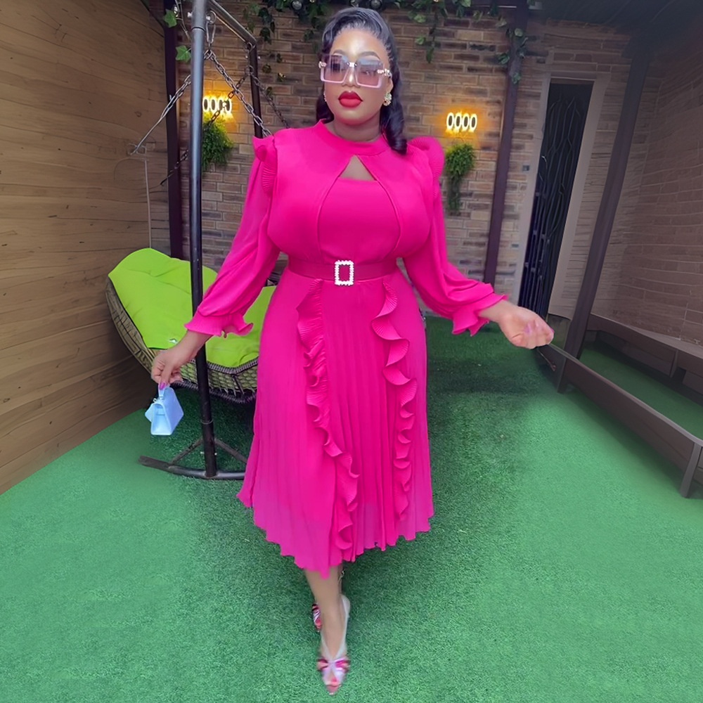 ChicShe Europäische und amerikanische grenzüberschreitende Damenbekleidung in Übergrößen, afrikanische Unifarben, neue Herbstkollektion, hochtailliert, figurformend_voghion.com