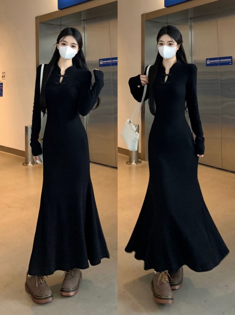 ChicShe 2025 New Chinese Style Improved Cheongsam Bodycon Long For Women Autumn Winter Plus Size Waist-Cinching Base Mermaid_voghion.com