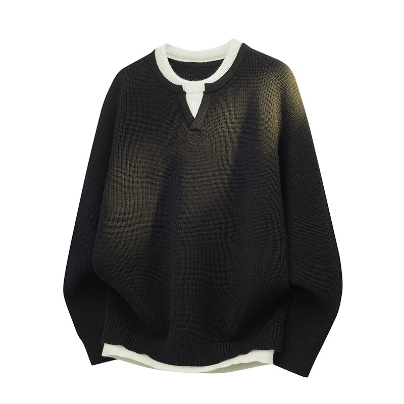 boy Boy Boy Cross-Border Autumn Winter Two-Piece Knitted Sweater Men's Lazy Style Pullover Loose Fit Base Layer_voghion.com