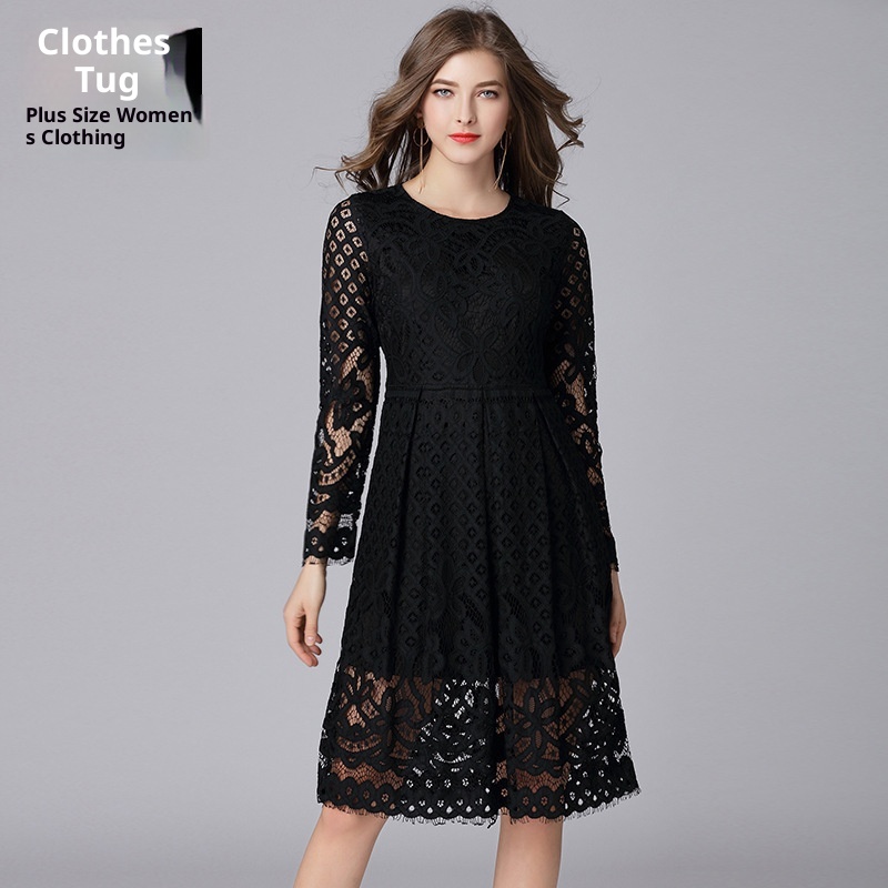 ChicShe Size Women's Black For Foreign Trade, European And American Fashion, Lace Trim, Plus Size, 100kg Dress_voghion.com