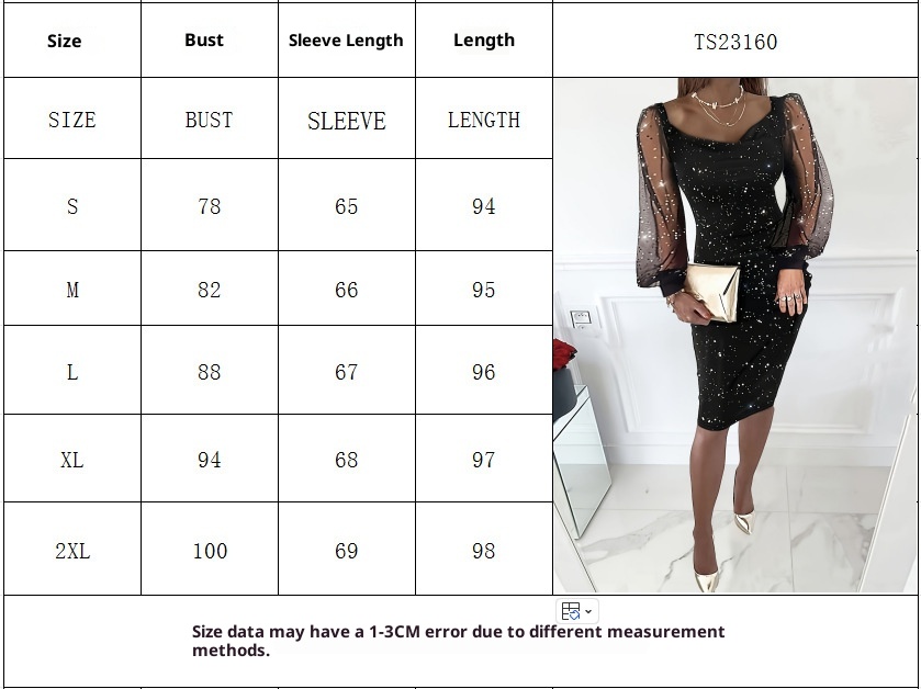 ChicShe 2025 Cross-Border New Elegant And Sexy V-Neck Mesh Sleeve Evening Gold Embellished Bodycon Women's Dress_voghion.com