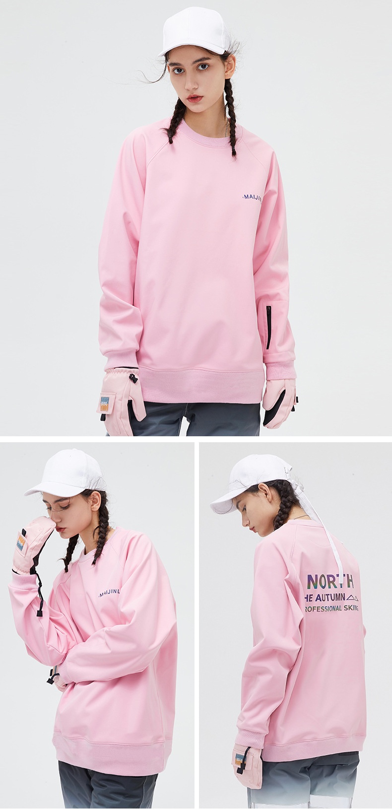 001 Bluza z kapturem, wiatroszczelna, wodoodporna, snowboardowa, narciarska, dla kobiet i mężczyzn, z okrągłym dekoltem, z kolorowym odblaskowym polarem, modne spodnie z szelkami_voghion.com