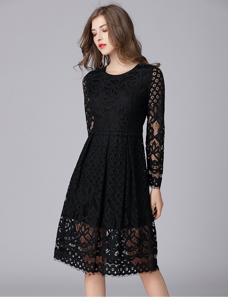 ChicShe Size Women's Black For Foreign Trade, European And American Fashion, Lace Trim, Plus Size, 100kg Dress_voghion.com
