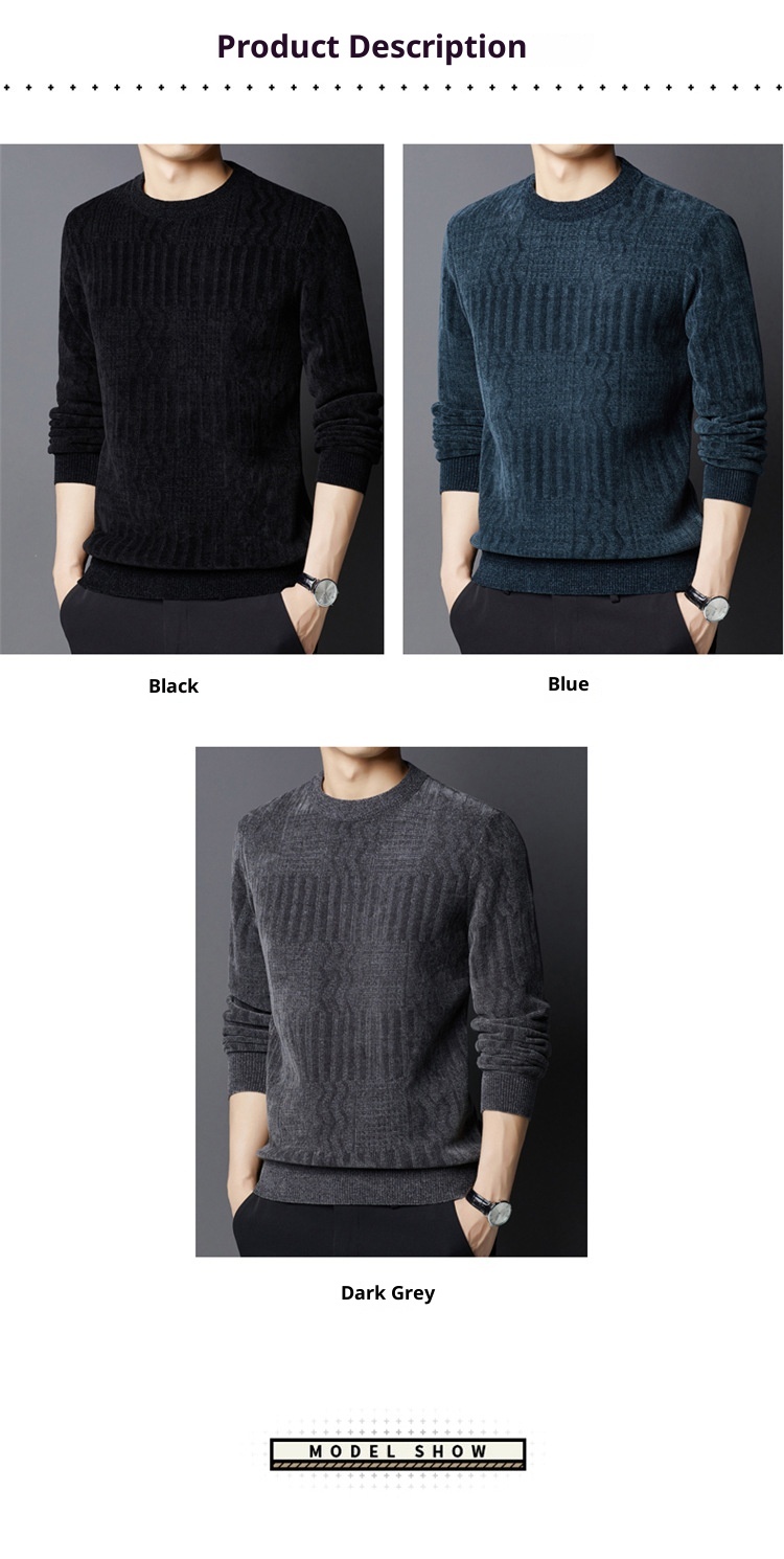 Maglione invernale in pile spesso da uomo di mezza età, in ciniglia, tinta unita, caldo e invernale_voghion.com