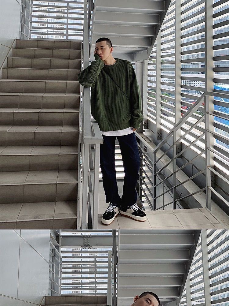 boy Boy Boy Round Neck Sweater Men 2025 New Autumn Winter Inner Layer Base Knitwear Loose Thickened Ins Korean Style Trendy_voghion.com