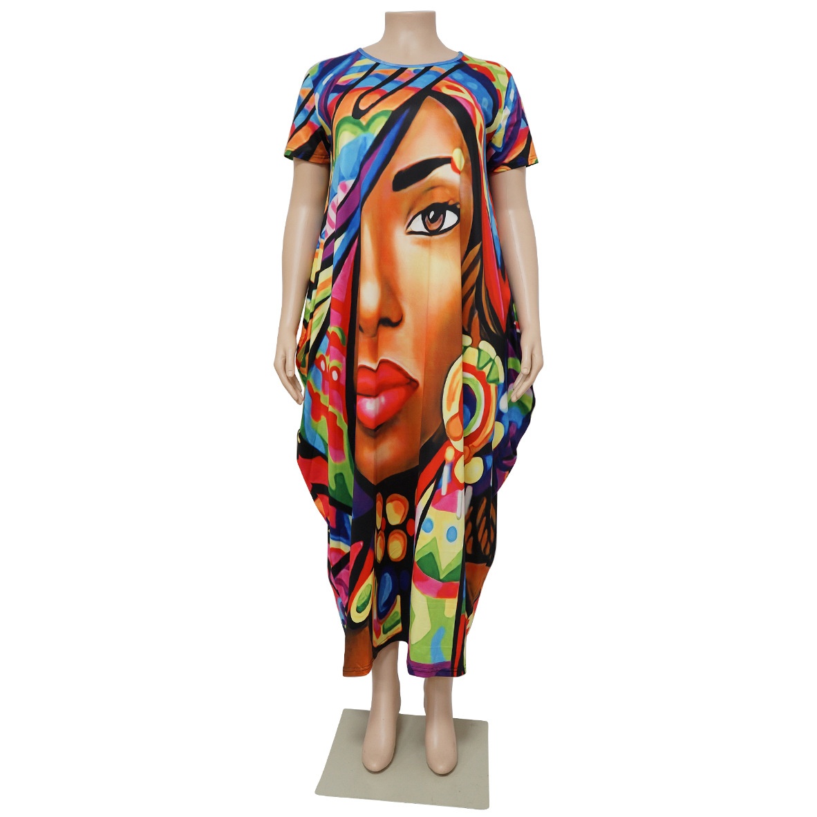 ChicShe N7514 Cross-Border European And American 's Fashion Positioning Printed Pocket Plus Size Loose Oversized Dress For_voghion.com