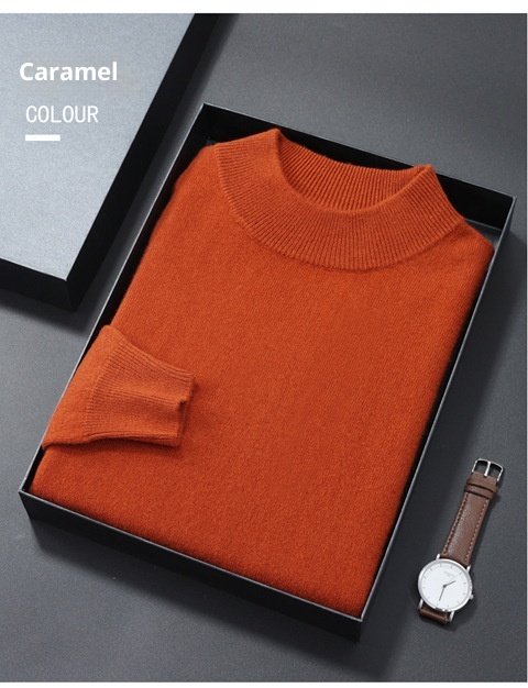 Herren-Halbrollkragenpullover aus 100 % reiner Wolle, warm, gestrickt, Übergröße, lässig, mittelhoher Kragen, Kaschmirbasis, Herbst/Winter_voghion.com