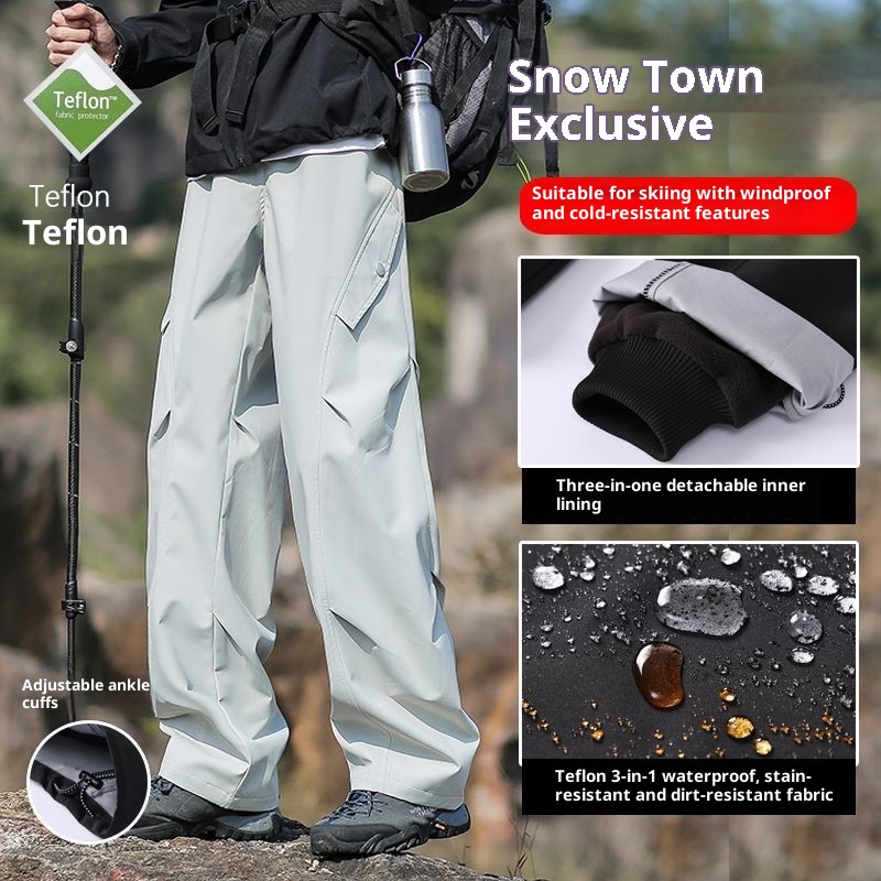 Pantaloni da sci invernali antivento impermeabili e antifreddo, spessi e foderati in pile termico, 001 Northeast Harbin Town, per uomo e donna_voghion.com