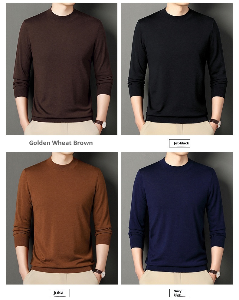 ragazzo Ragazzo Ragazzo Autunno Inverno Fine Spun 100% Lana Maglia Base Layer Calda Camicia Tinta Unita Mezza Dolcevita Vestibilità Slim Semplice Mezza età_voghion.com