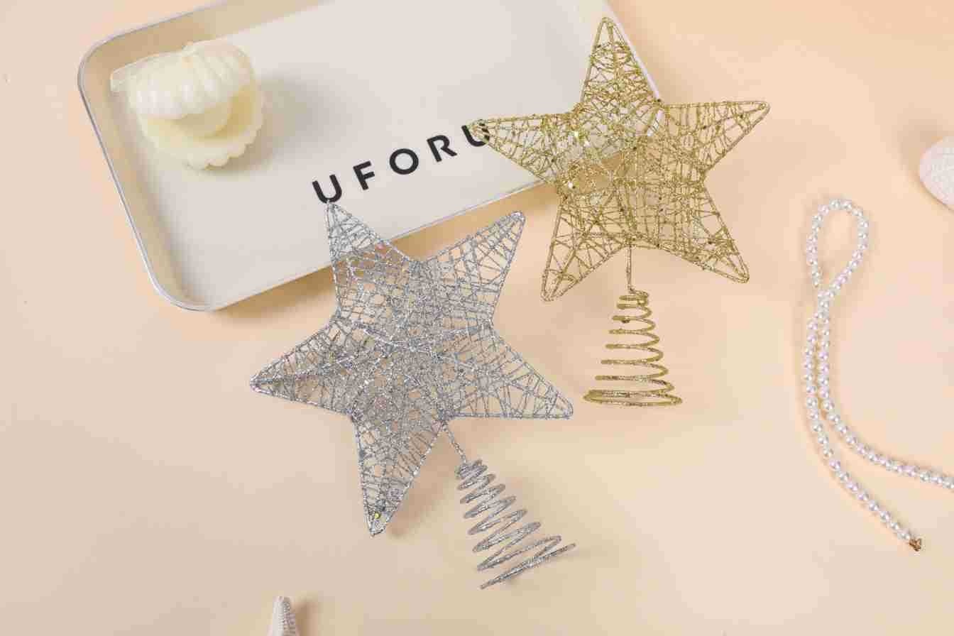 Étoile de Noël Lillian 20 cm 3D saupoudrée de poudre, petite étoile à cinq branches, accessoire de décoration pour sapin._voghion.com