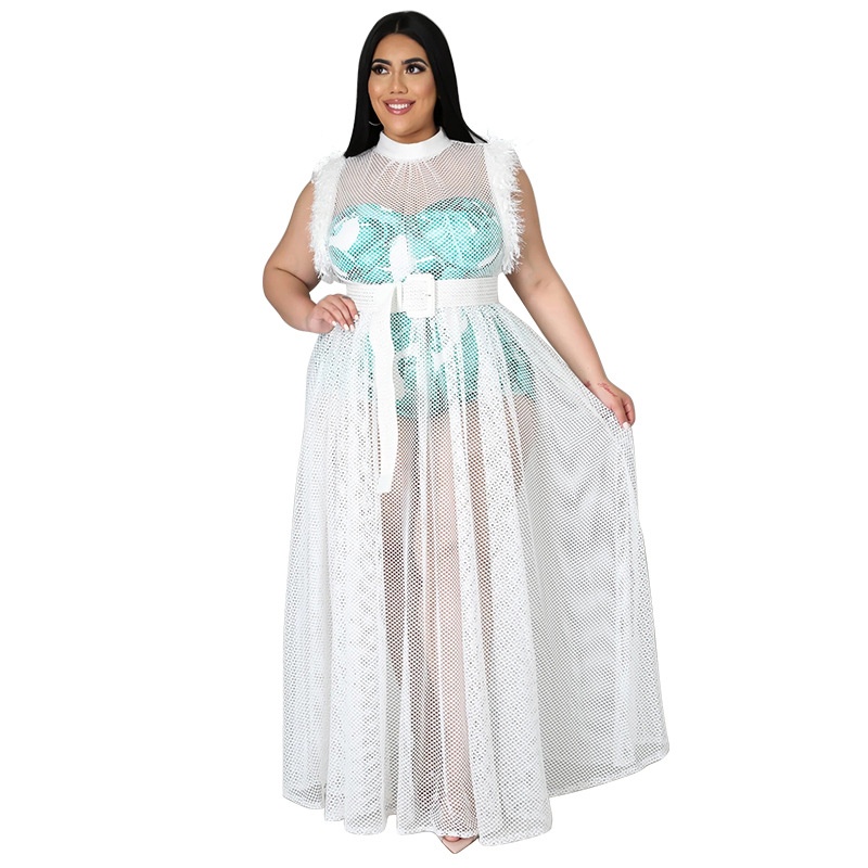 ChicShe Robe longue deux-pièces élégante et sexy en résille transparente grande taille, style transfrontalier européen et américain_voghion.com