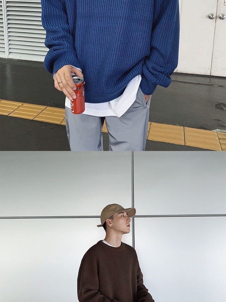 boy Boy Boy Round Neck Sweater Men 2025 New Autumn Winter Inner Layer Base Knitwear Loose Thickened Ins Korean Style Trendy_voghion.com