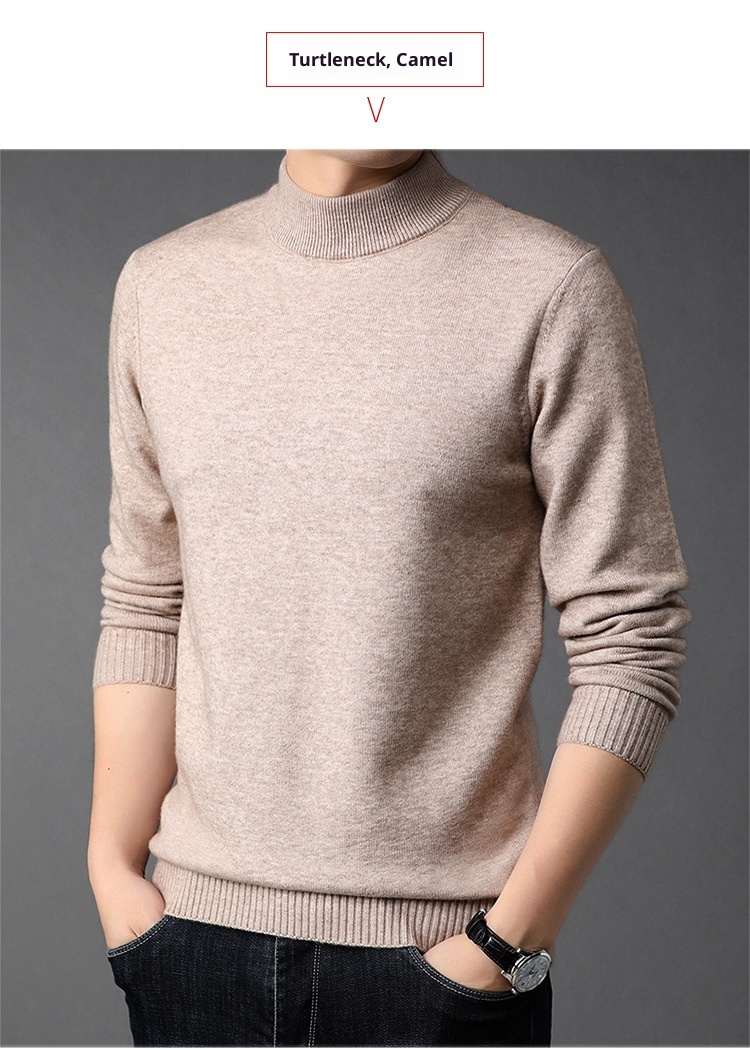 Boy Boy Boy Herren-Winterpullover aus reinem Kaschmir, dick gefüttert, halbrollkragen, Wollpullover für Herren mittleren Alters_voghion.com