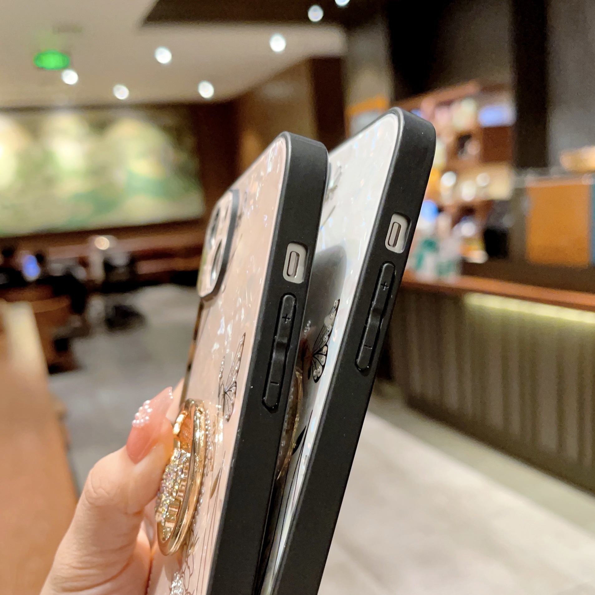 TechGlobe Compatible With 17 Phone Love Flower Inlaid Diamond Butterfly Stand IPhone 16 Pro Full Coverage Soft Edge_voghion.com