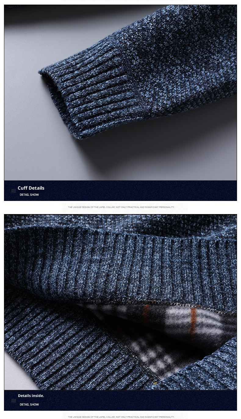 Herren-Pullover mit Reißverschluss, locker gestrickt, Herbst/Winter, Fleecegefüttert, verdickt, für den Großhandel, Herren-Strickjacke mit Reißverschluss, Herbst/Winter_voghion.com