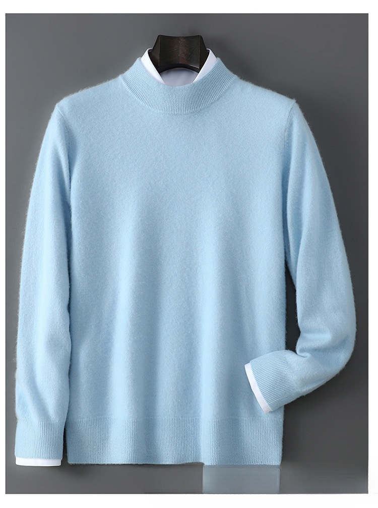 boy Boy Boy Autumn Winter New 100% Pure Wool Men's Half Turtleneck Knitted Pullover Casual Loose Base Cashmere Sweater_voghion.com